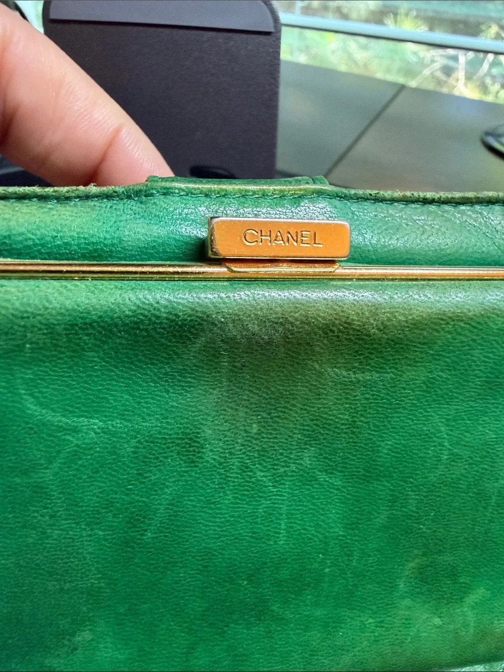 CHANEL Green Quilted CC Leather Wallet